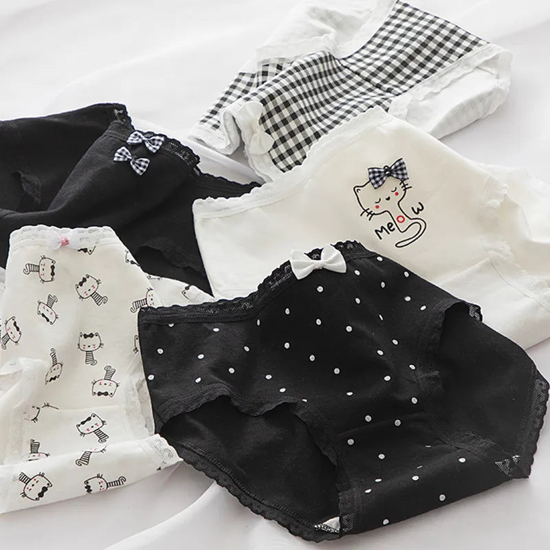 Cute Cartoon Bear Cotton Panties - Mid Waist Sexy Lingerie Set - 122420 / M / CHINA | 5pcs - Sexy Lingerie - Underwear