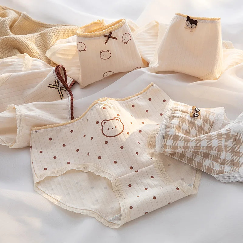 Cute Cartoon Bear Cotton Panties - Mid Waist Sexy Lingerie Set - 122401 / M / CHINA | 5pcs - Sexy Lingerie - Underwear