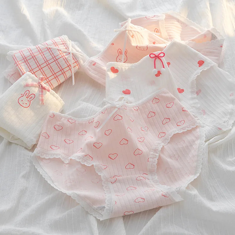 Cute Cartoon Bear Cotton Panties - Mid Waist Sexy Lingerie Set - 122402 / M / CHINA | 5pcs - Sexy Lingerie - Underwear
