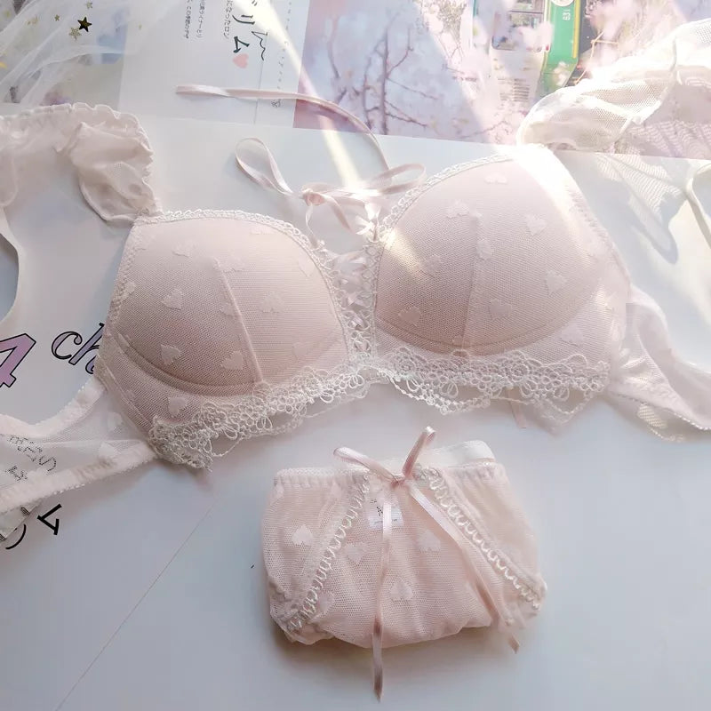 Harajuku Kawaii Fashion Japanese Heart Lace Lingerie Set - Pink / M AB7075 - Sexy Lingerie - Lingerie - 3 - 2024