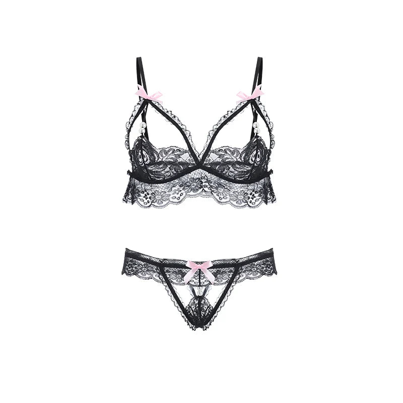 Midnight Temptation: See-Through Lace Lingerie Set with Cute Bow - Sexy Lingerie - Lingerie - 9 - 2024