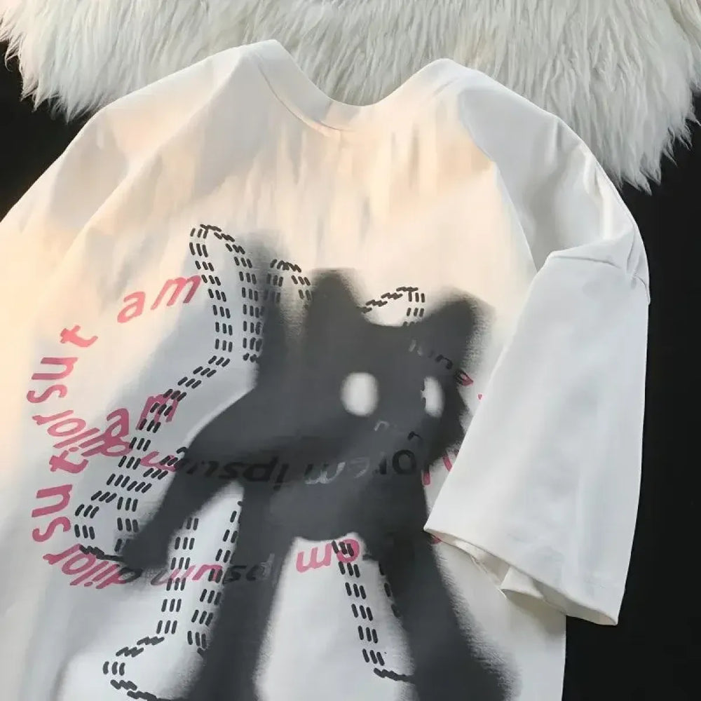 Shadow Feline Illusion Tee – Contemporary Artistic Cat Print - T-Shirts - 1