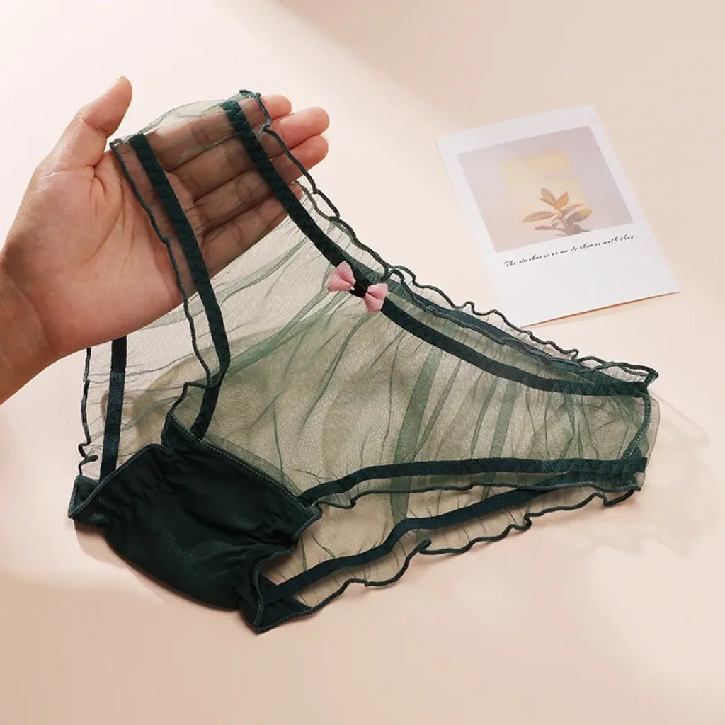 Sheer Lace Mesh Low Waist Panties with Bows – Sexy Transparent Lingerie - Women’s Clothing & Accessories - Lingerie - 5