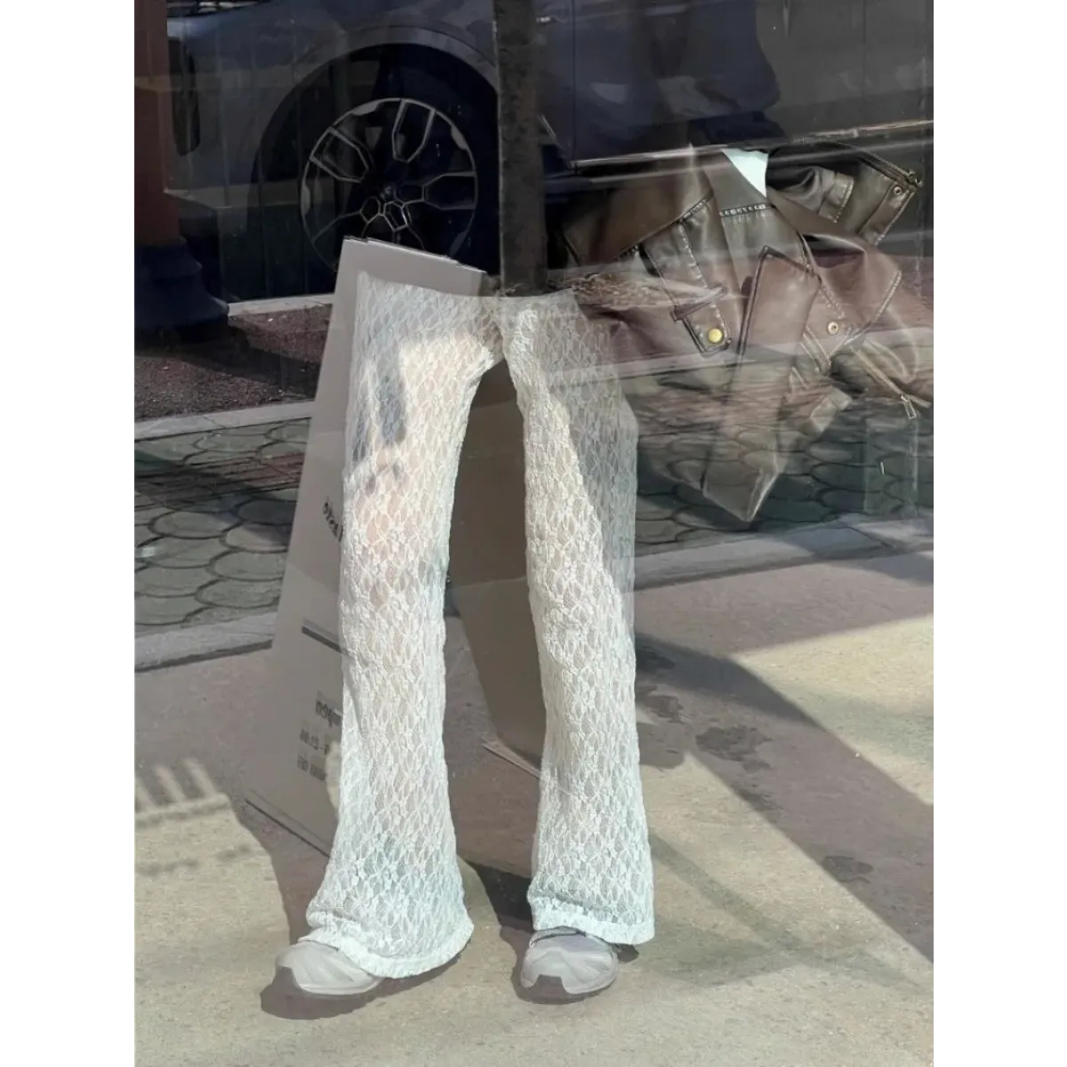 Sheer Lace Wide Leg Pants with Elastic Waist - Bottoms - Pants - 2