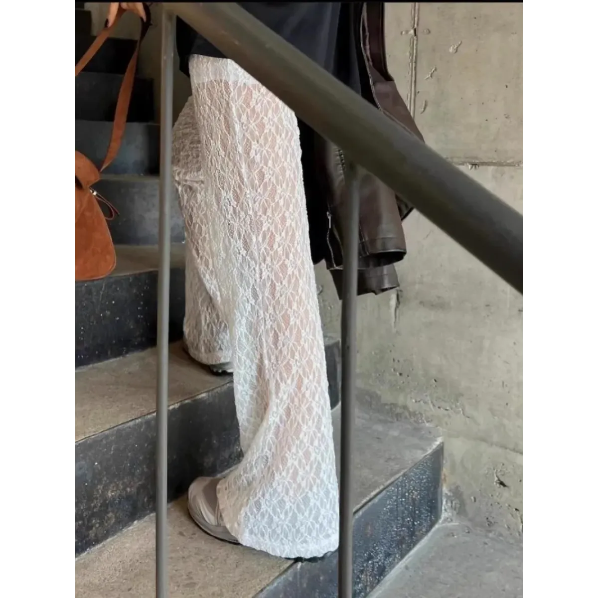 Sheer Lace Wide Leg Pants with Elastic Waist - Bottoms - Pants - 3