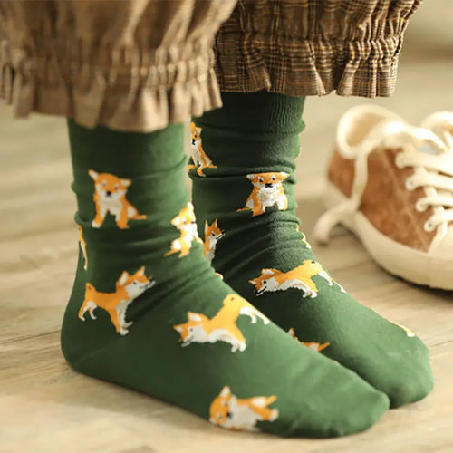 Shiba Inu Crew Socks - Kawaii Pet Animal Combed Cotton Short Socks - Socks & Hosiery - 1