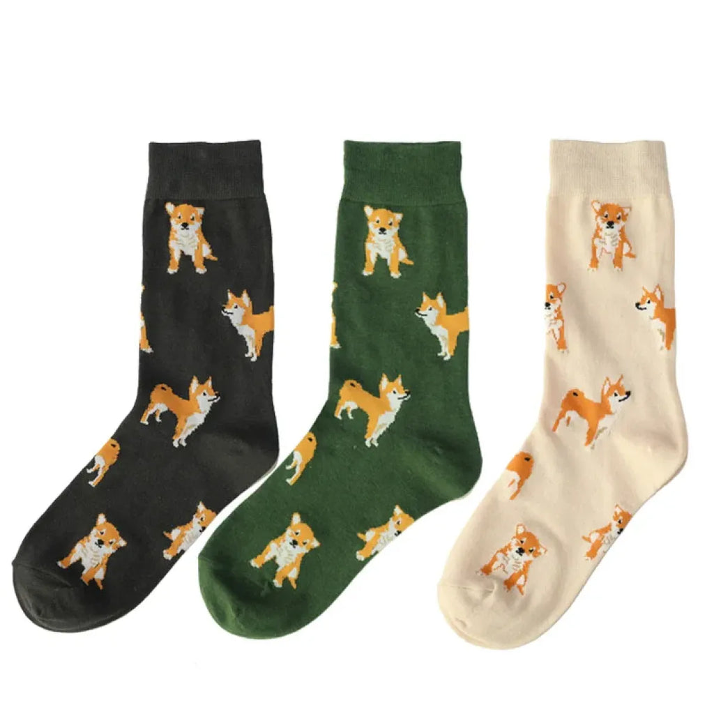 Shiba Inu Crew Socks - Kawaii Pet Animal Combed Cotton Short Socks - Socks & Hosiery - 3