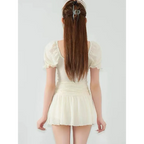 Ruffle Sleeve Bikini Set – Lace Trim Puff Top with Skirt Cover-Up - Bottoms - Swimwear - 3