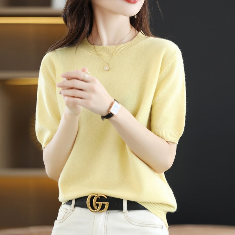 Short Sleeve Summer Sweater - Light Yellow / L / Nearest Warehouse - T-Shirts - Shirts & Tops - 13 - 2024