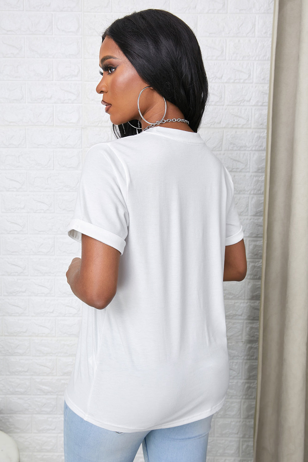 Round Neck Cuffed Short Sleeve Tee - T-Shirts - Shirts & Tops - 25 - 2024