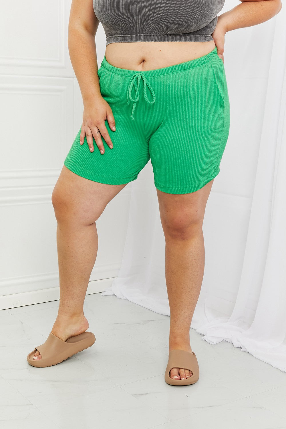 Too Good Full Size Ribbed Shorts in Green - Green / S - Shorts - Shorts - 1 - 2024