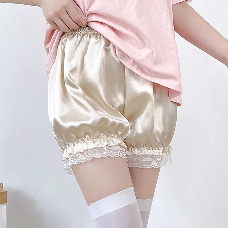 Gothic Lace Shorts - Sweet Bow Ruffle Bloomers - Satin beige / XXL - Shorts - Shorts - 10 - 2024