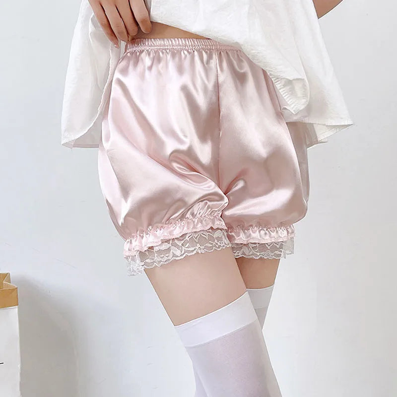 Gothic Lace Shorts - Sweet Bow Ruffle Bloomers - Satin pink / S - Shorts - Shorts - 8 - 2024