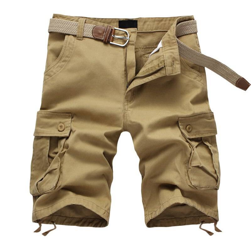 Patterned Button Cotton Cargo Trousers Shorts - Khaki / 44 - Shorts - Shorts - 17 - 2024