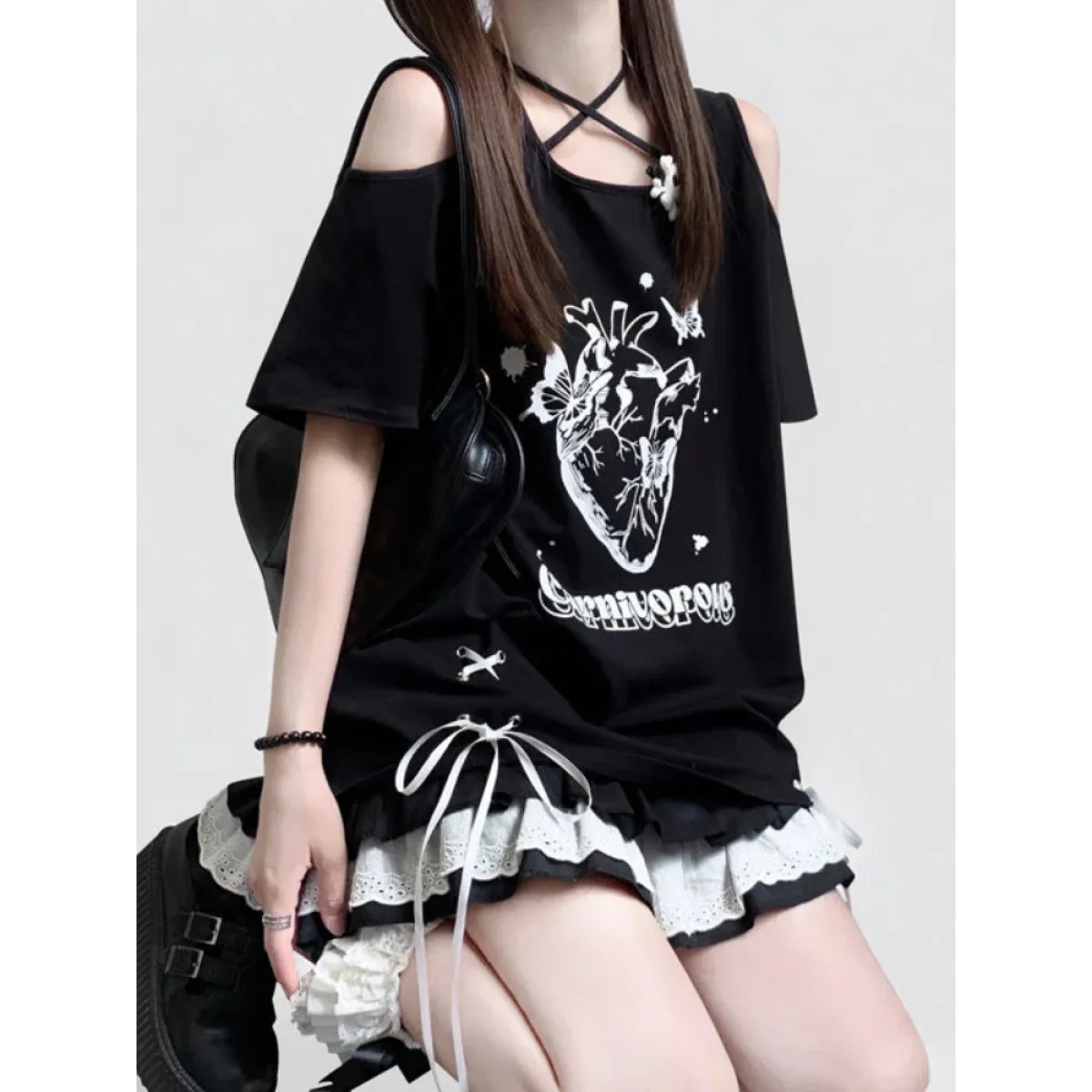 Off Shoulder Bow T-Shirt - T-Shirts - Short - Sweetheart - T-Shirts - 2