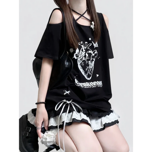 Off Shoulder Bow T-Shirt - T-Shirts - Short - Sweetheart - T-Shirts - 2