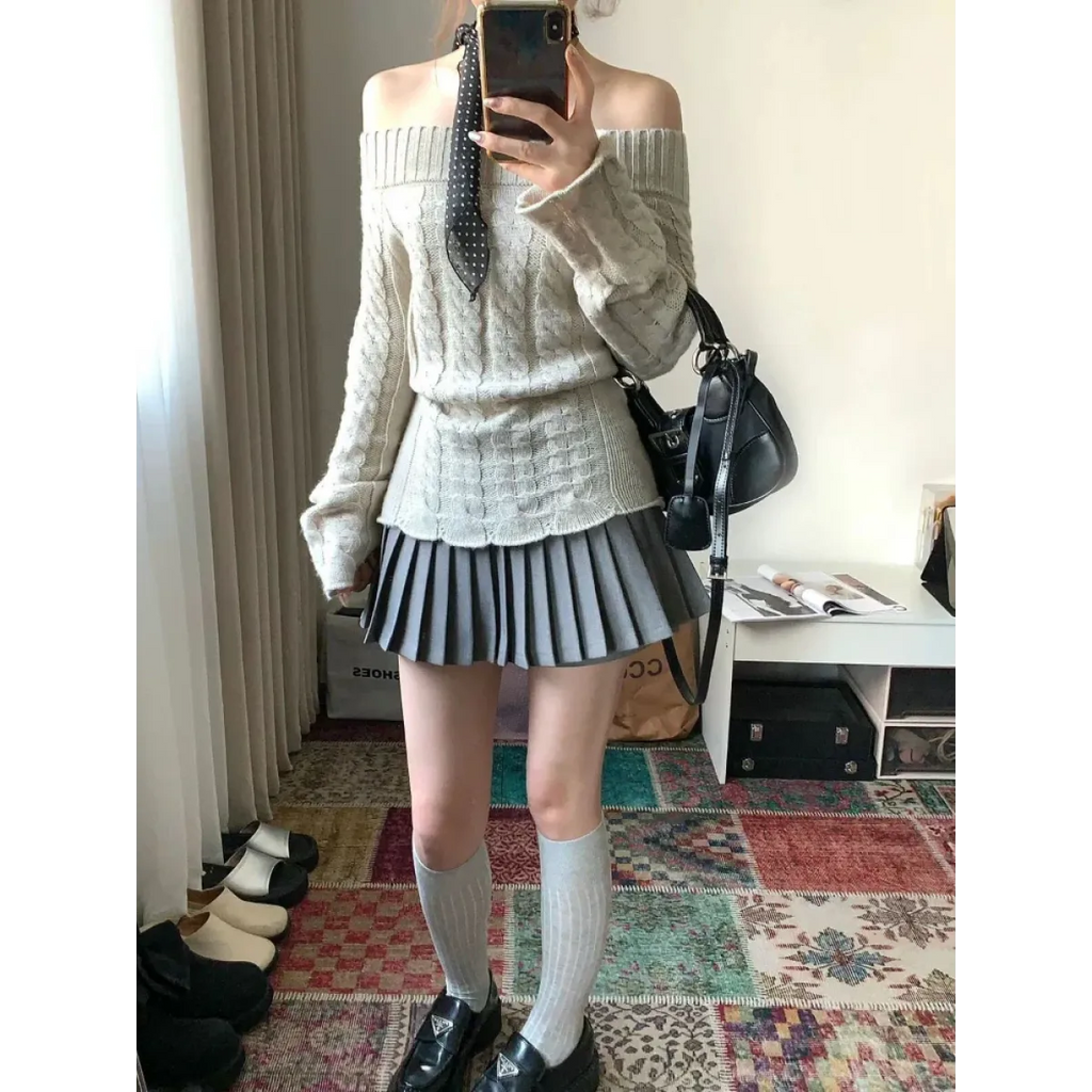 Off Shoulder Cable Knit Sweater - Sweaters - Sweaters - 2