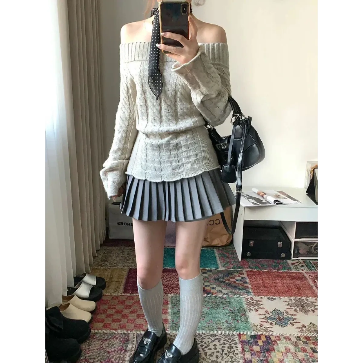 Off Shoulder Cable Knit Sweater - Sweaters - Sweaters - 2