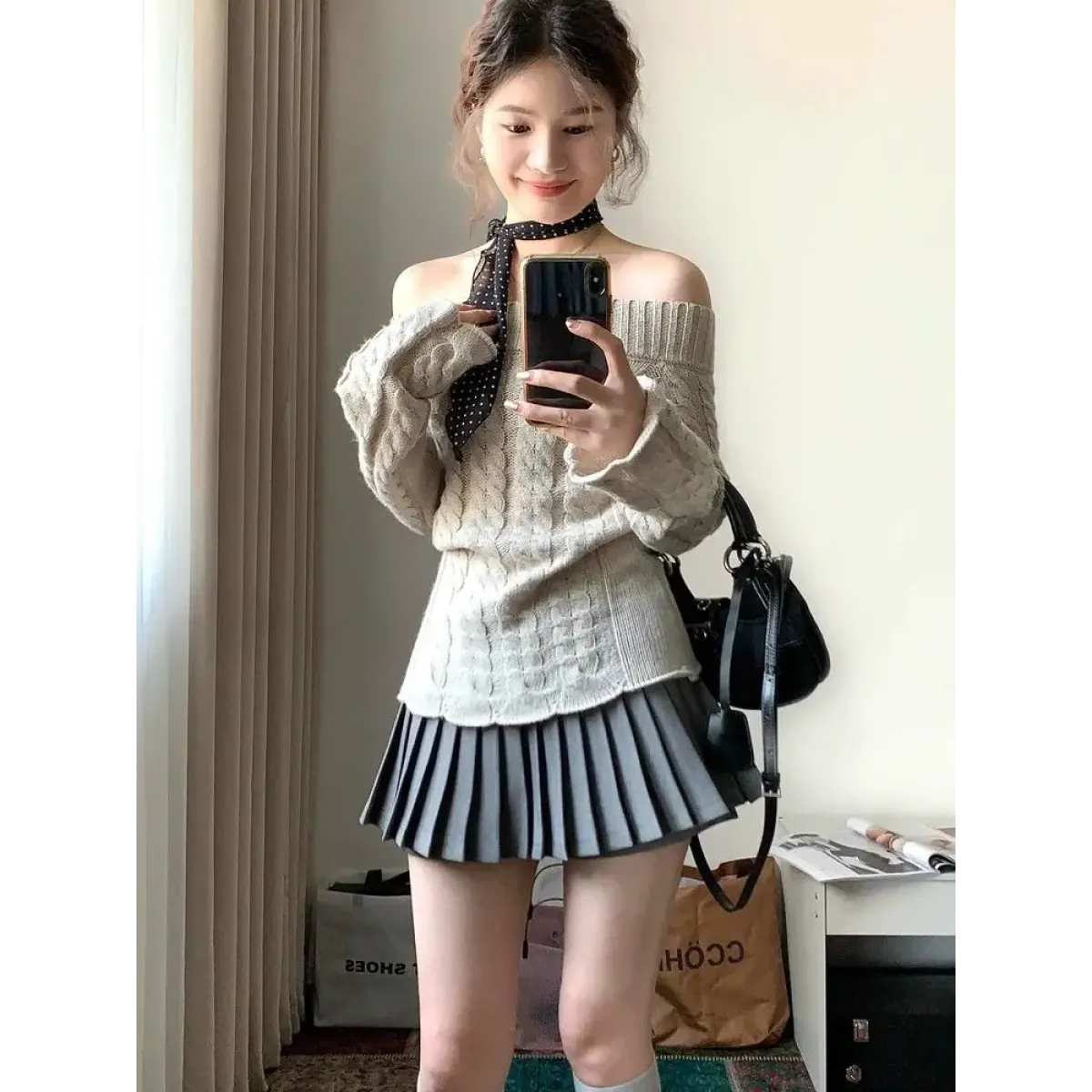 Off Shoulder Cable Knit Sweater - Sweaters - Sweaters - 3