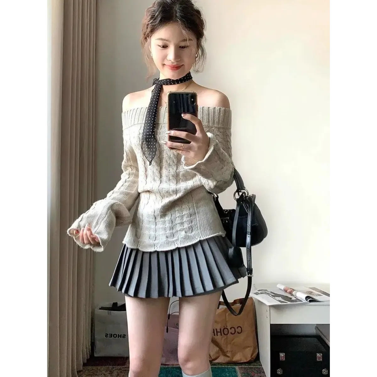 Off Shoulder Cable Knit Sweater - Sweaters - Sweaters - 4