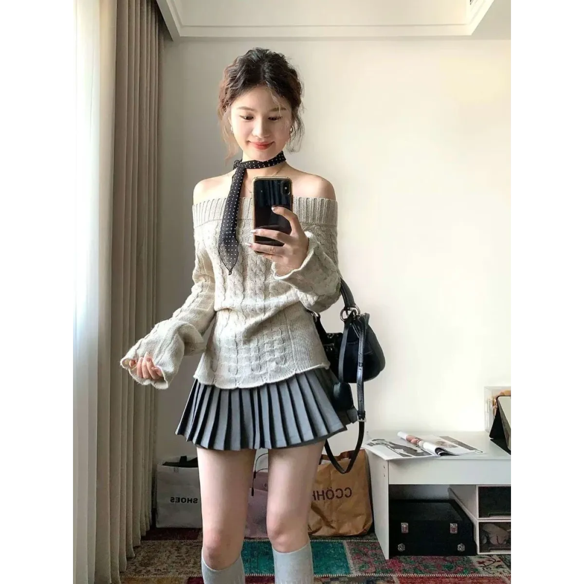 Off Shoulder Cable Knit Sweater - Sweaters - Sweaters - 6