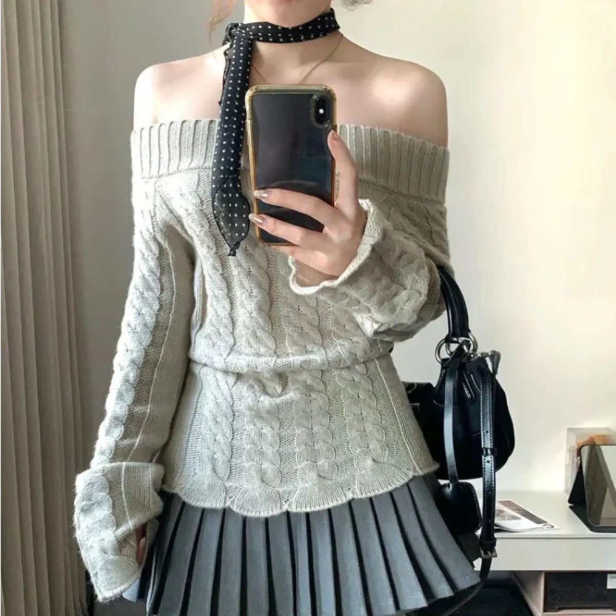Off Shoulder Cable Knit Sweater - Best Sellers - Sweaters - 7