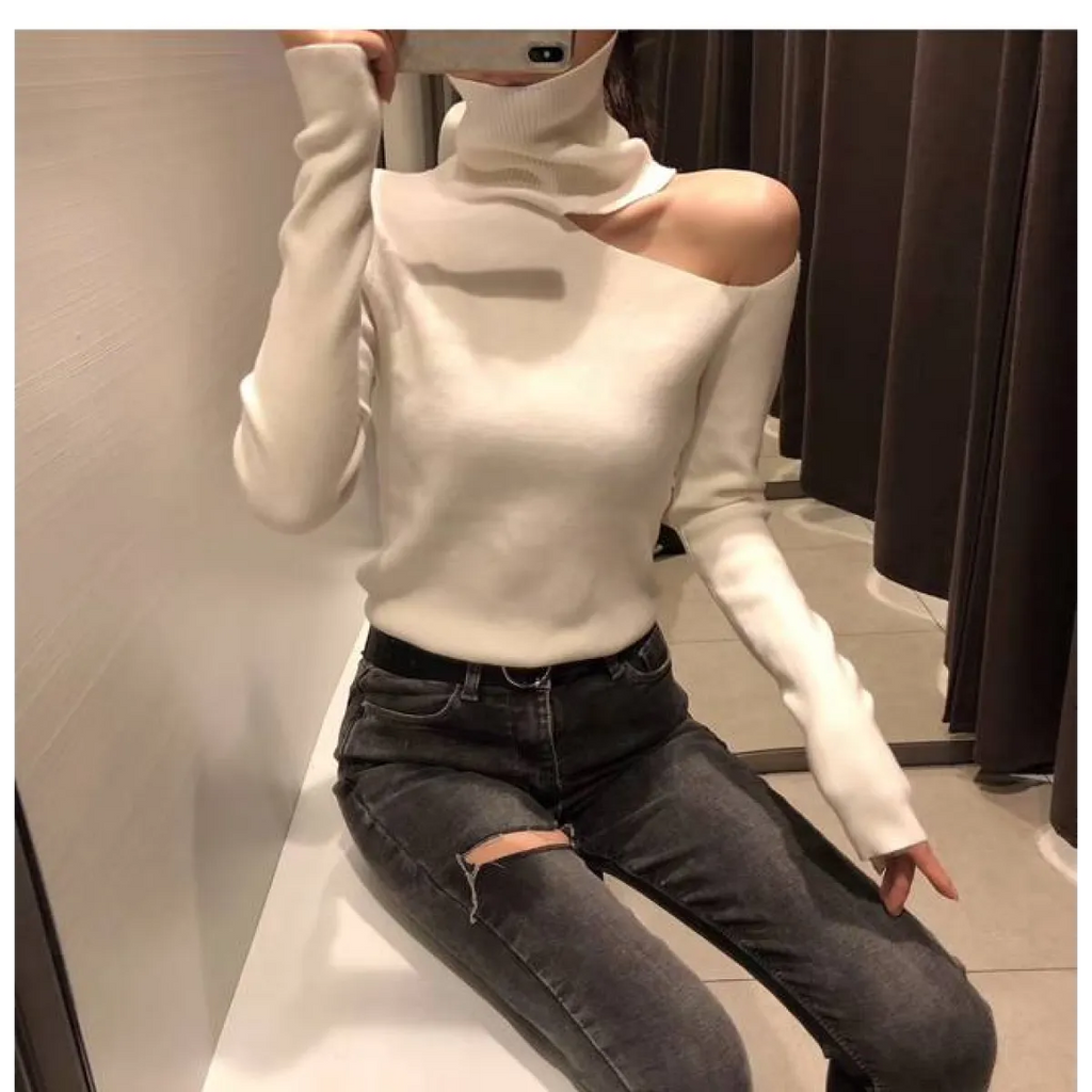 Off Shoulder Knitted Sweater - Sweaters - 12