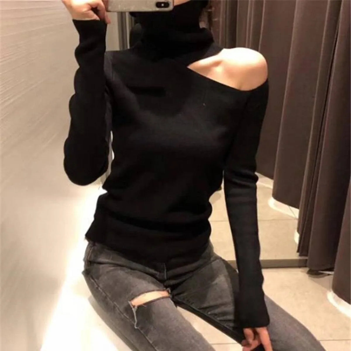 Off Shoulder Knitted Sweater - Sweaters - 16