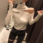 Off Shoulder Knitted Sweater - Sweaters - 2
