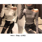 Off Shoulder Knitted Sweater - Sweaters - 20
