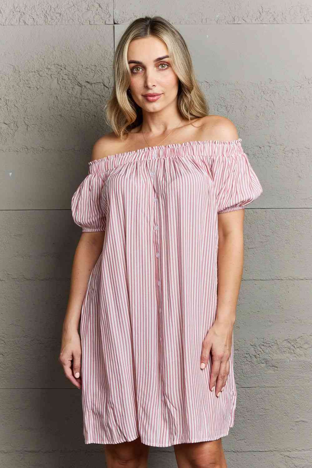 Show Compassion Off The Shoulder Mini Dress - Stripe / S - All Dresses - Dresses - 1 - 2024