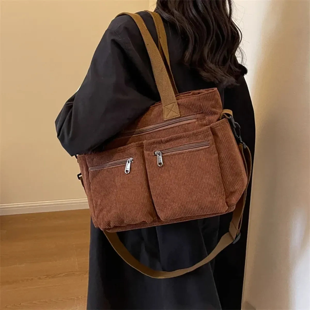Korean Corduroy Commuter Tote Bag - Crossbody Bags - Shoulder Bag - 1