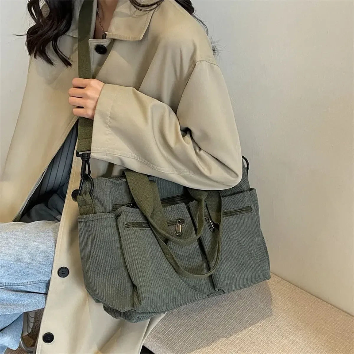 Korean Corduroy Commuter Tote Bag - Crossbody Bags - Shoulder Bag - 2