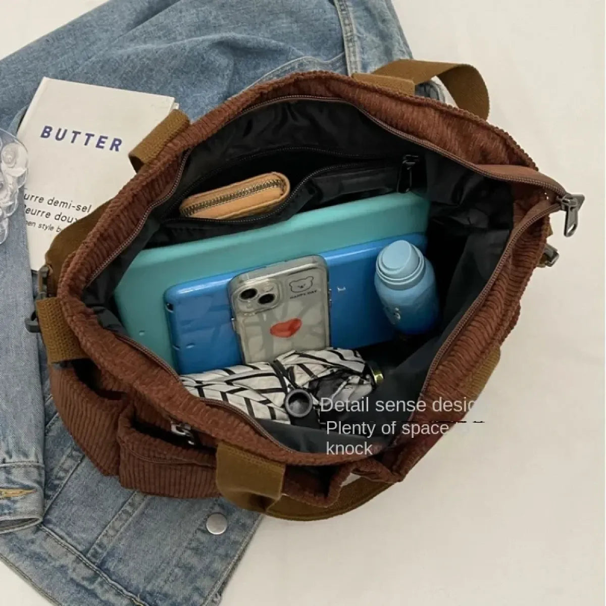 Korean Corduroy Commuter Tote Bag - Crossbody Bags - Shoulder Bag - 5