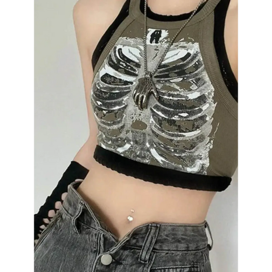 Punk Skeleton Ribcage Graphic Crop Top - Women’s Clothing & Accessories - Crop Tops - 1