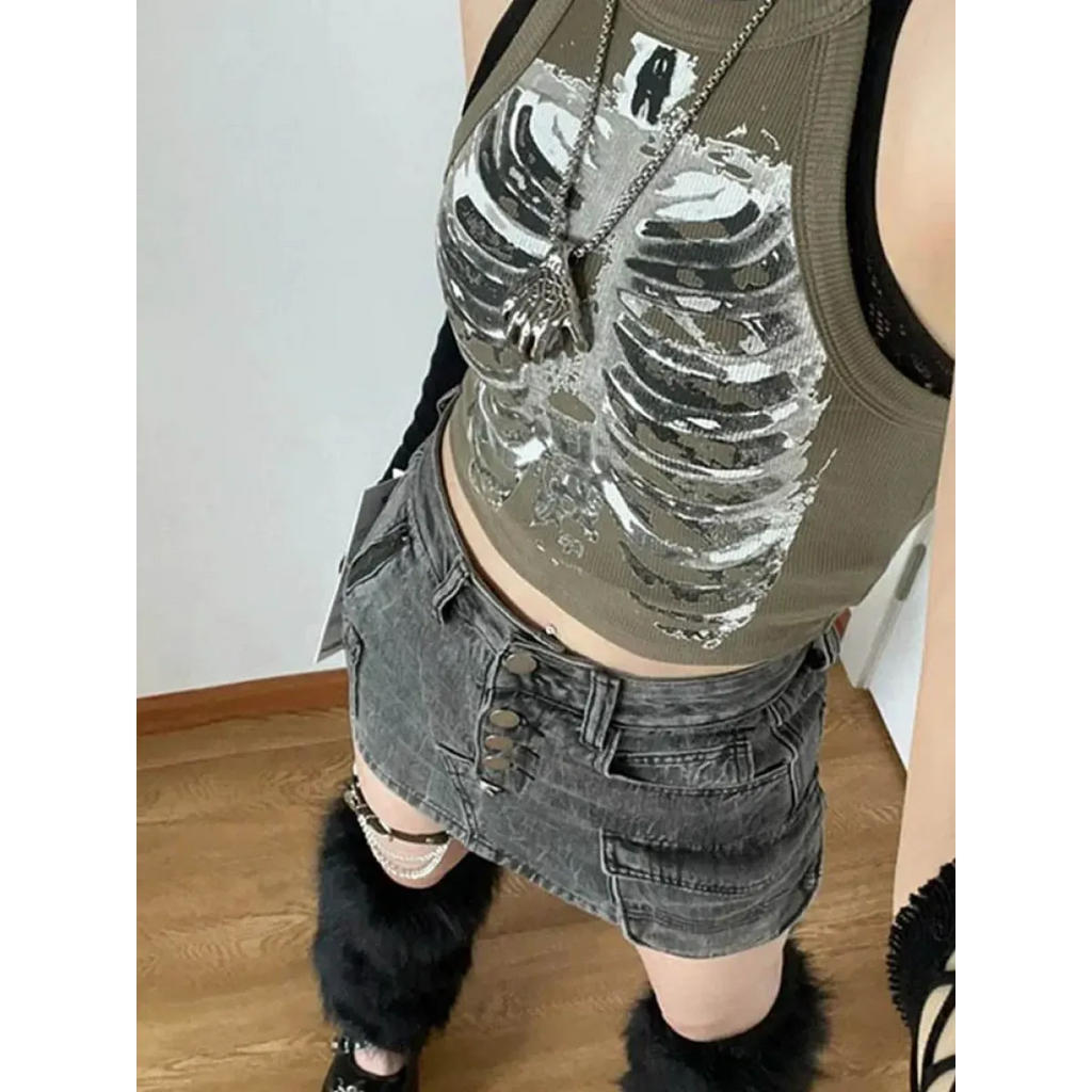Punk Skeleton Ribcage Graphic Crop Top - Women’s Clothing & Accessories - Crop Tops - 2