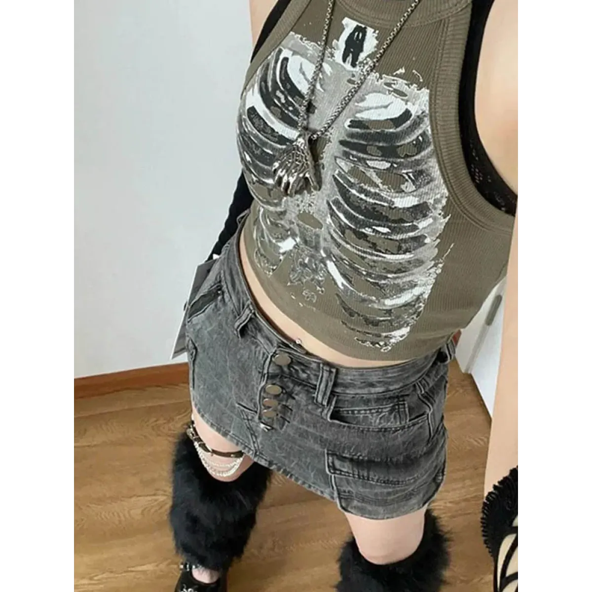 Punk Skeleton Ribcage Graphic Crop Top - Women’s Clothing & Accessories - Crop Tops - 2