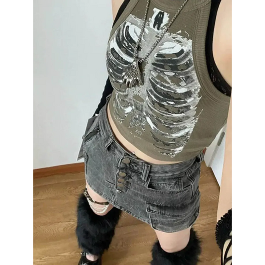 Punk Skeleton Ribcage Graphic Crop Top - Women’s Clothing & Accessories - Crop Tops - 2