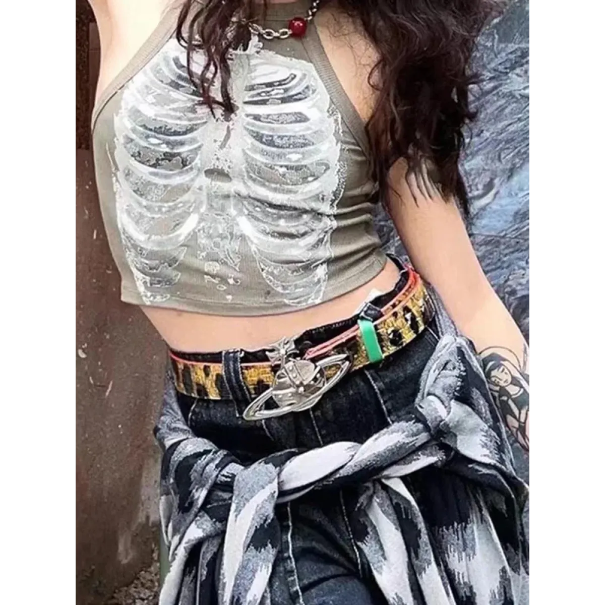Punk Skeleton Ribcage Graphic Crop Top - Women’s Clothing & Accessories - Crop Tops - 5