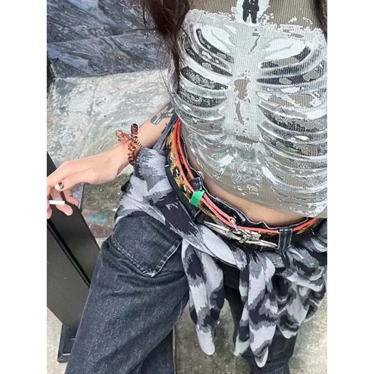 Punk Skeleton Ribcage Graphic Crop Top - Women’s Clothing & Accessories - Crop Tops - 6