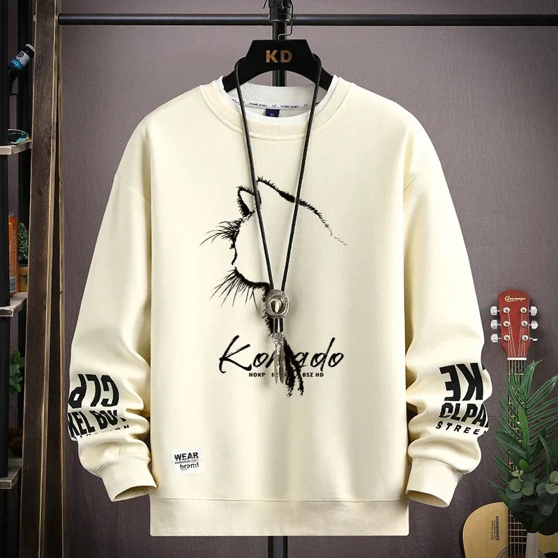 Sketch Cat Print Sweatshirt - Khaki / 3XL(75-85kg) - T-Shirts - Shirts & Tops - 2 - 2024