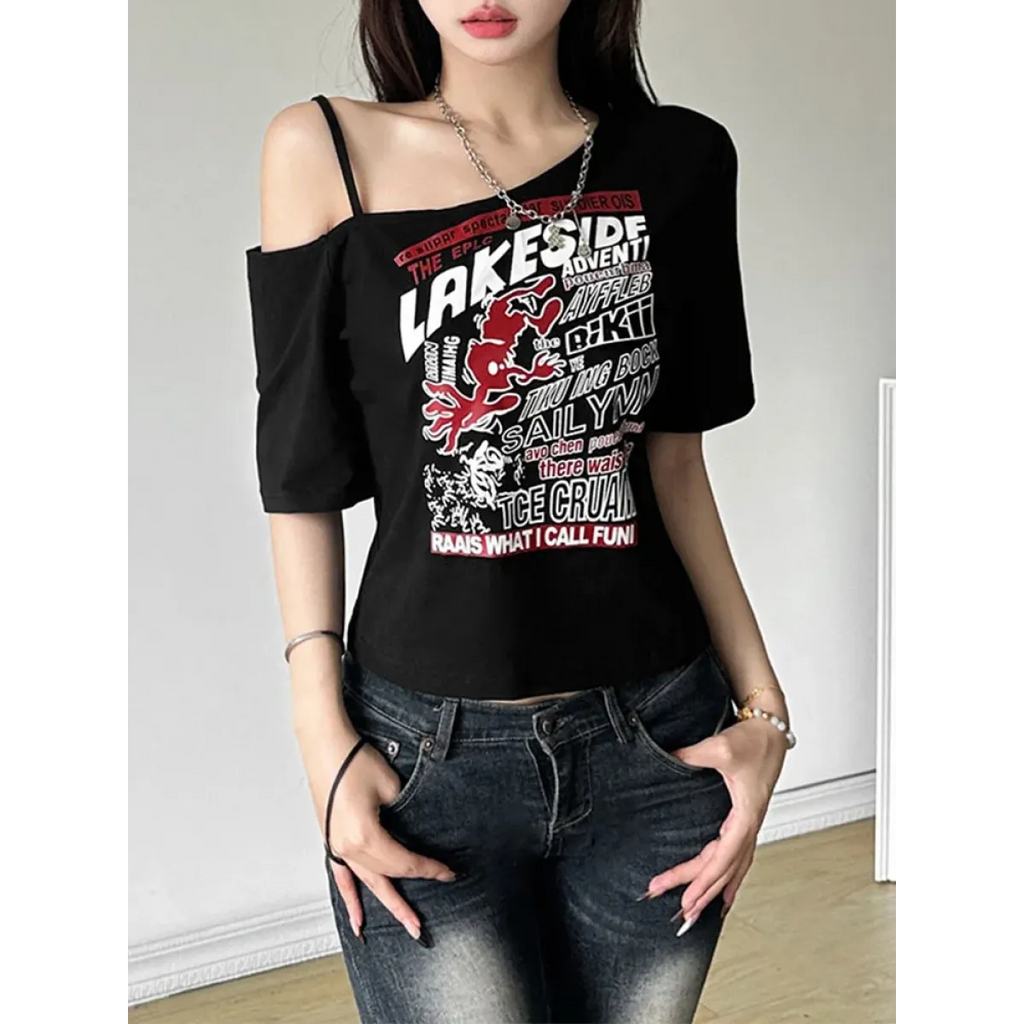 Punk Harajuku Off Shoulder T-Shirt - T-Shirts - T-Shirts - 1
