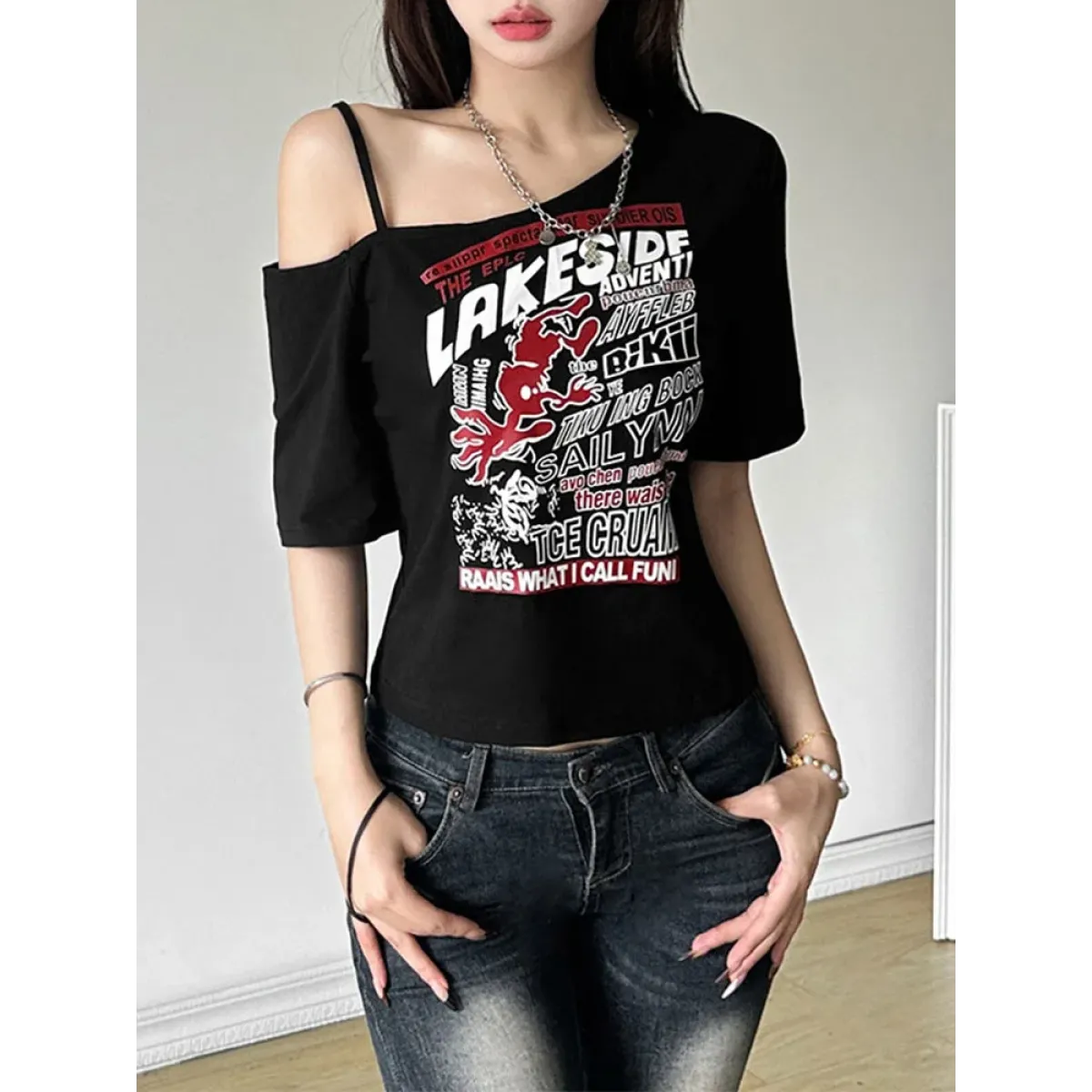Punk Harajuku Off Shoulder T-Shirt - Best Sellers - T-Shirts - 1