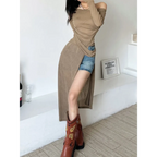 Asymmetrical Skew Collar Long Sleeve Dress - All Dresses - Midi Dress - 2