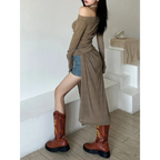 Asymmetrical Skew Collar Long Sleeve Dress - All Dresses - Midi Dress - 6