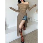 Asymmetrical Skew Collar Long Sleeve Dress - All Dresses - Midi Dress - 4