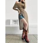 Asymmetrical Skew Collar Long Sleeve Dress - All Dresses - Midi Dress - 5