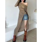 Asymmetrical Skew Collar Long Sleeve Dress - All Dresses - Midi Dress - 3