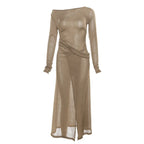 Asymmetrical Skew Collar Long Sleeve Dress - All Dresses - Midi Dress - 7