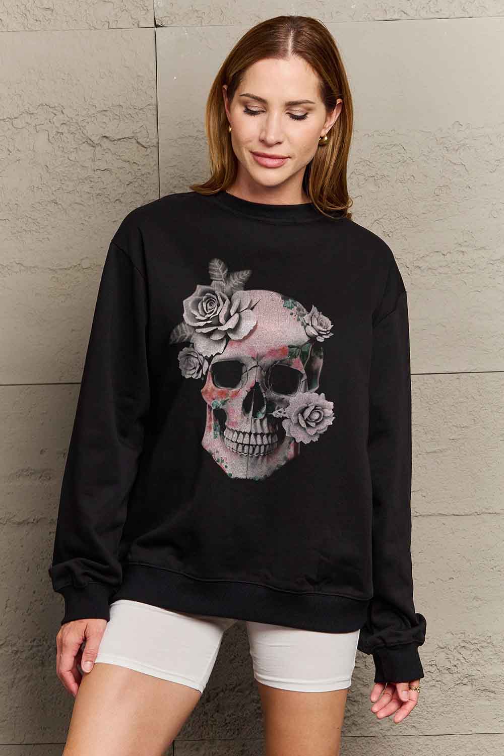 Full Size Dropped Shoulder SKULL Graphic Sweatshirt - T-Shirts - Shirts & Tops - 3 - 2024